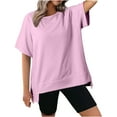 thumbnail image 1 of Oversized Short Sleeve T Shirts Womens 2024, Solid Color Crewneck Summer Sweatshirt Loose Workout Tops (Medium, Pink), 1 of 6