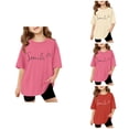 thumbnail image 1 of Oversized Short Sleeve T-Shirts for Girls, Letter Print Graphic Crewneck Casual Summer Tops, Drop Shoulder Loose Fit Basic Tees for Ages 3-14 Years, 1 of 6