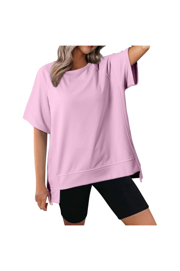 Oversized Short Sleeve Tops for Women Summer Casual Plus Size High Low Hem Loose Sweatshirt T Shirts S-3XL (3X-Large, Pink)