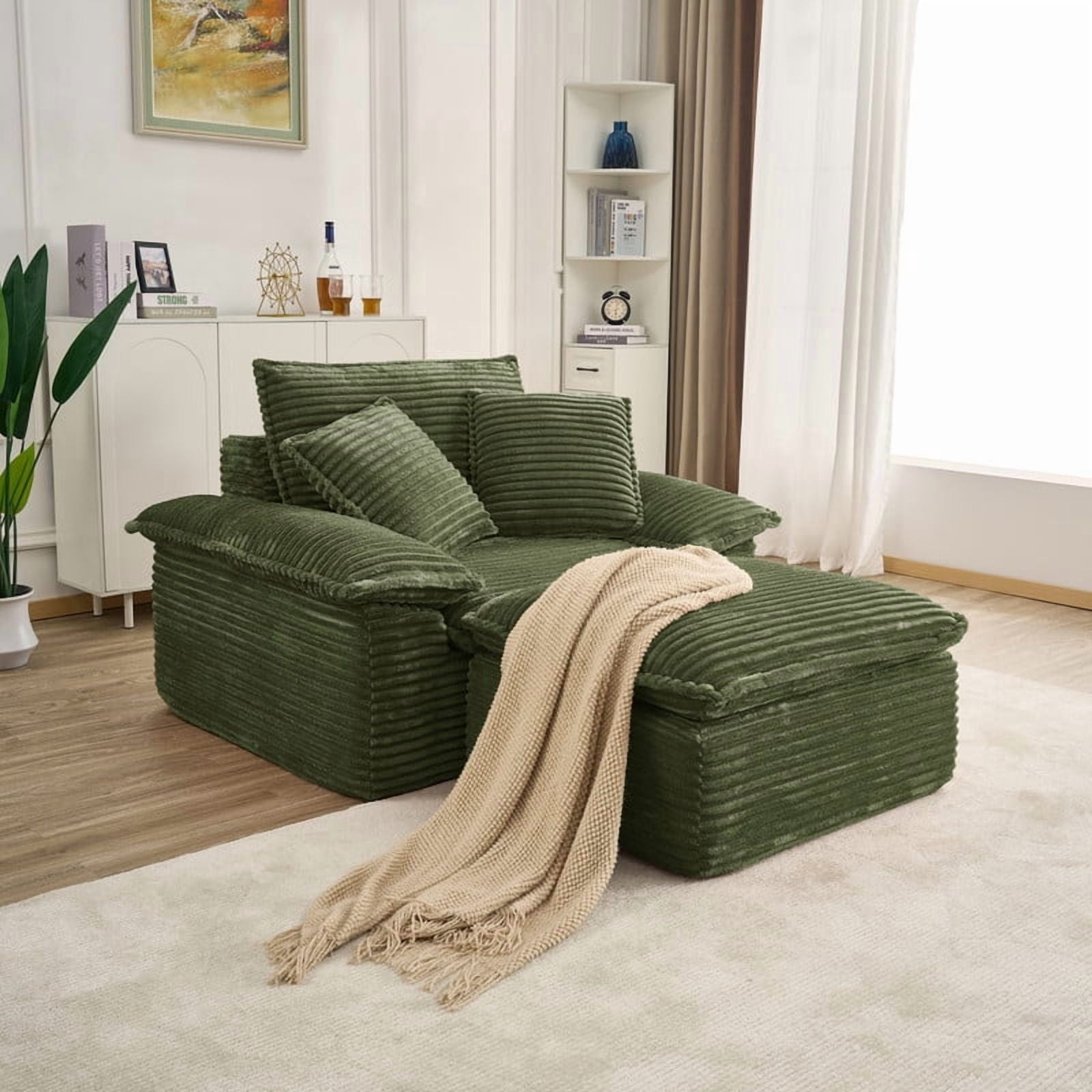 Oversized Single Sofa Chair with Movable 2-Layer Ottoman Set, Chaise Lounge Lazy Sofa, Modular Accent Floor Sofa
