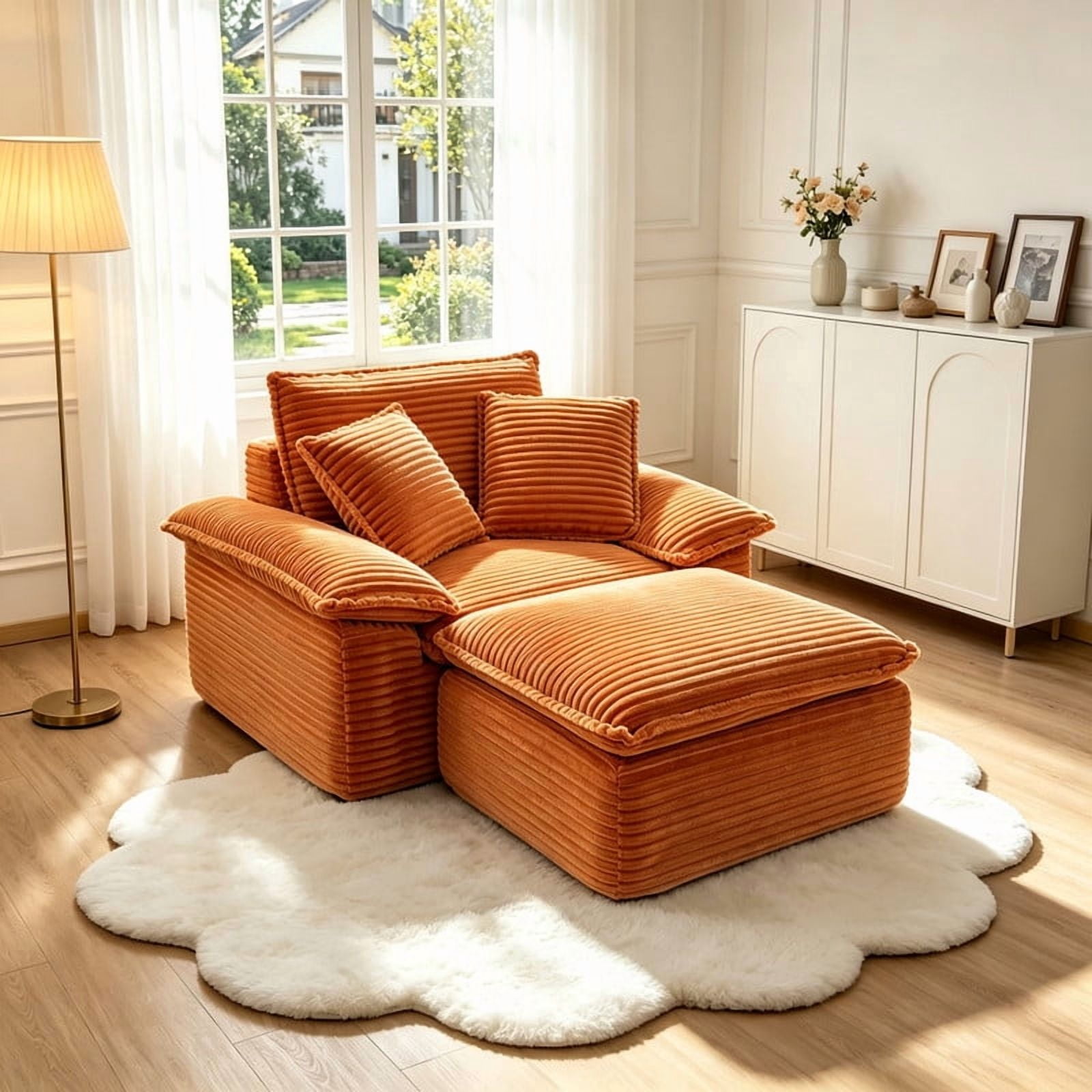 Oversized Single Sofa Chair with Movable 2-Layer Ottoman Set, Chaise Lounge Lazy Sofa, Modular Accent Floor Sofa