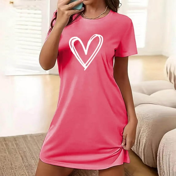Oversized Sleep Shirts for Women Soft Short Sleeve Nightgown Soft Comfy Sleepwear Loose Fitted Nightdress New House Dresses for Women Pinks S