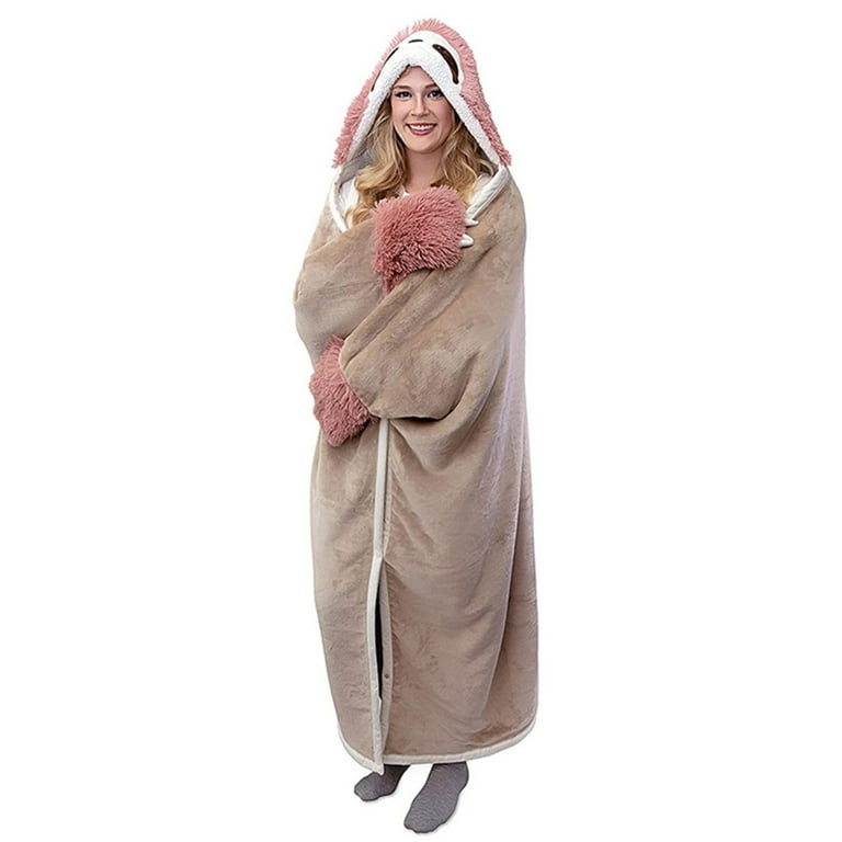 Oversized Sloth Hooded Blanket Wearable and Breathable Gifts for Women Adults and Kids