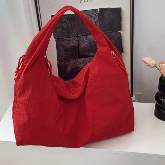 Oversized Slouchy Tote Bag with Zipper Closure - Spacious Nylon Shoulder Bag for Work and Travel - Lightweight Casual Carryall for Everyday Essentials