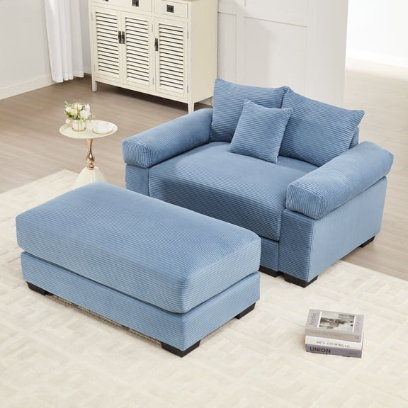 Oversized Sofa, 54.3" Blue Fabric, for Living Room