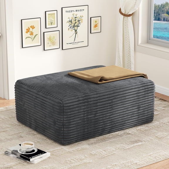 Large Oversized Ottoman Bench for Living Room, Extra Seating & Coffee Table for Sofa, Plush Corduroy Pouf Footrest, No Assembly Needed, Rectangle Floor Ottoman, (Charcoal)