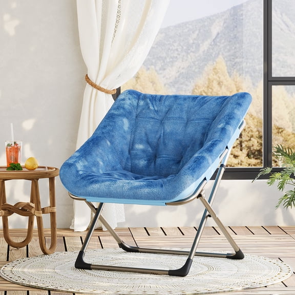 Oversized Soft Faux Fur Butterfly Lounge Chair, Folding Lounge Chair Portable, Soft Faux Fur Saucer Chair Collapsible, Butterfly Chair Sturdy Metal Frame for Bedroom, Living Room, Dorm, No Assembly