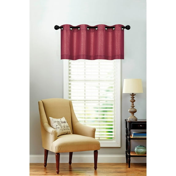 Oversized Soid Colored Grommet Top Textured Window Valance - Burgundy