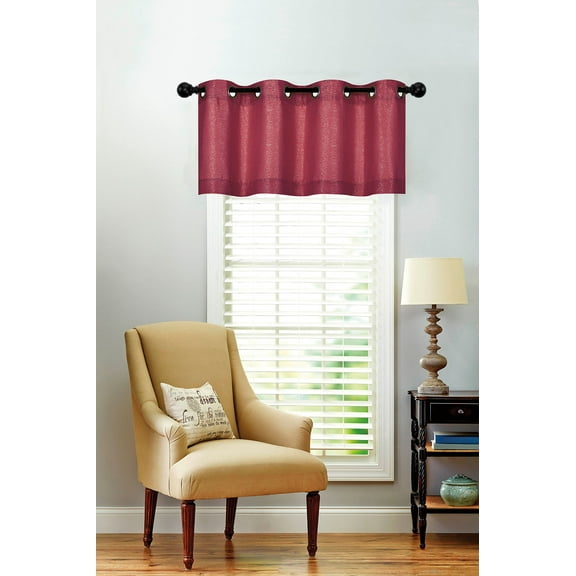 Oversized Soid Colored Grommet Top Textured Window Valance - Burgundy