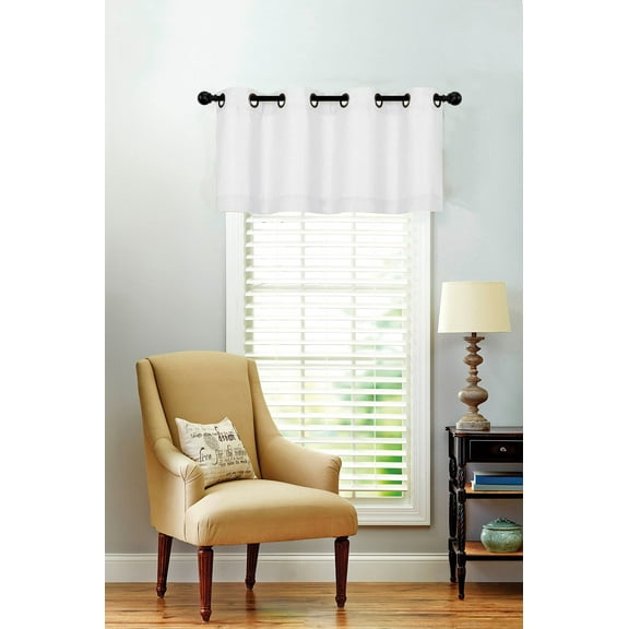 Oversized Soid Colored Grommet Top Textured Window Valance - White