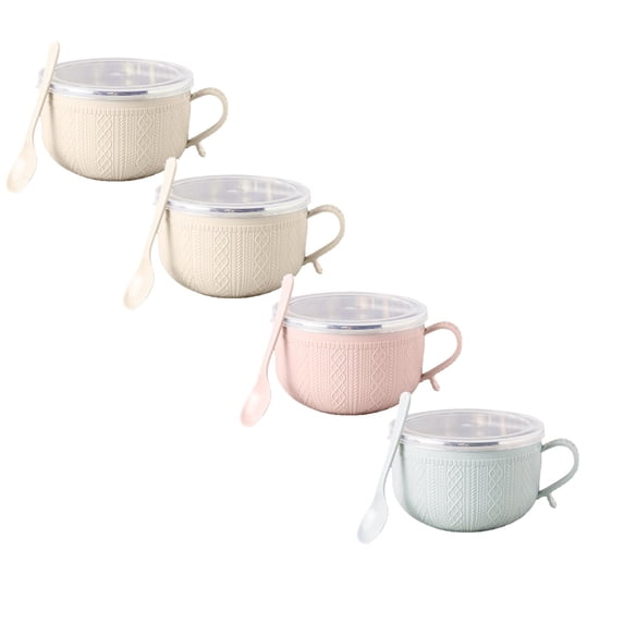 Oversized Soup Bowl with Handle: 38 oz Ceramic Soup Mug with Lid - Microwave Safe Jumbo Food Storage Container for Ramen Cereal Breakfast Meal Prep Office Lunch Dorm Living(4PCS)