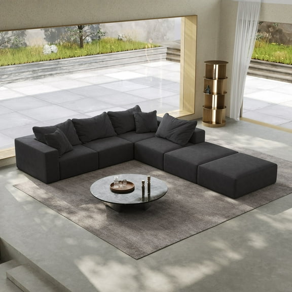 Oversized Sponge Cloud Sofa,Modern Upholstered Sectional Sofa Couch Set,Modular 162" L Shaped Sectional Living Room Sofa Set with 6 Pillows,Free Combination Sofa Couch for Living Room,Bedroom (Grey)