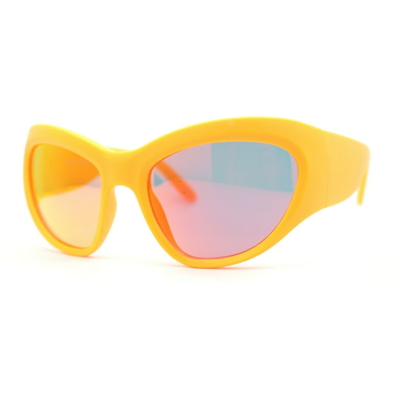 Oversized Sporty Wrap Color Mirror Trendy Thick Plastic Sunglasses Orange Mirror