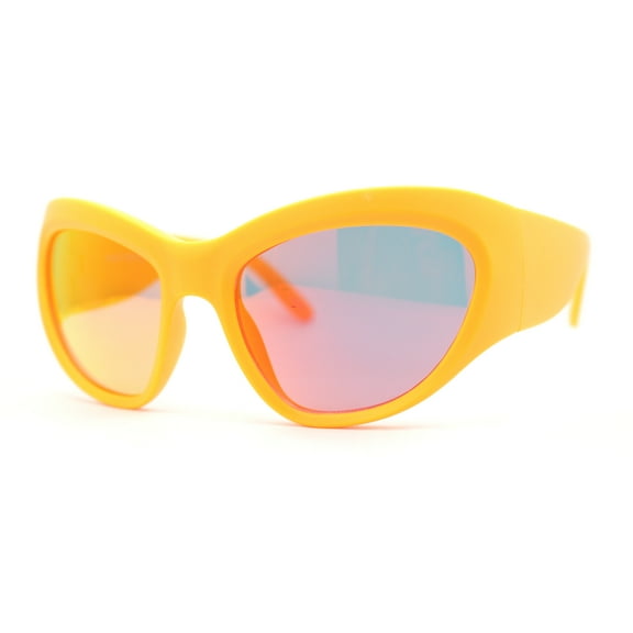 Oversized Sporty Wrap Color Mirror Trendy Thick Plastic Sunglasses Orange Mirror