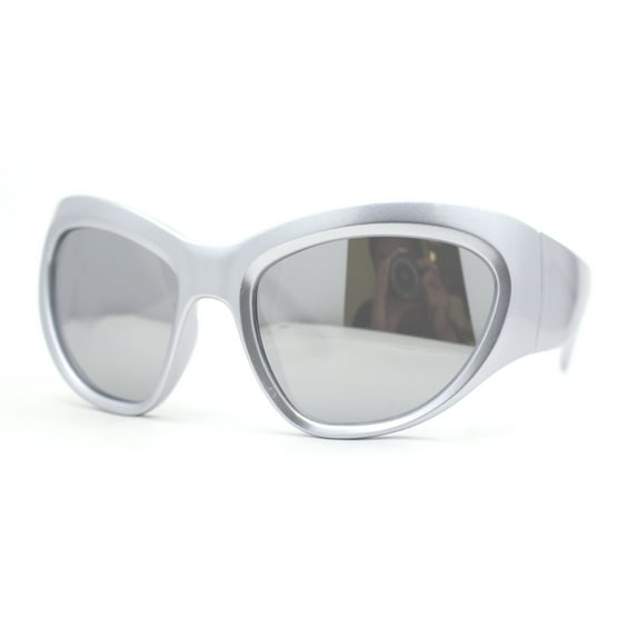 Oversized Sporty Wrap Color Mirror Trendy Thick Plastic Sunglasses Silver Mirror