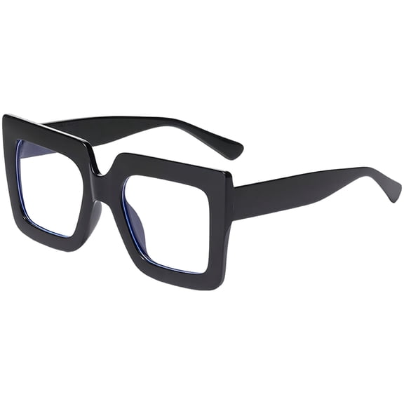 Oversized Square Blue Light Glasses for Women, Fashion Big Frame Computer Eyewear with Clear Anti Glare Lens, Lightweight PC Material Nerd Eyeglasses for Gaming Reading Office Work, Black
