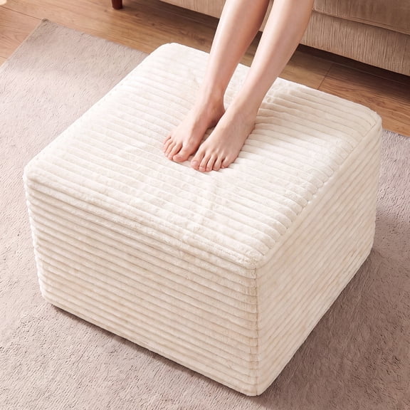 Oversized Square Corduroy Ottoman Pouf - Poofy Soft Foot Rest with Foam Chunk Filling, Movable Large Ottoman Pouf Footstool for Living Room Sofa Couch Bedroom