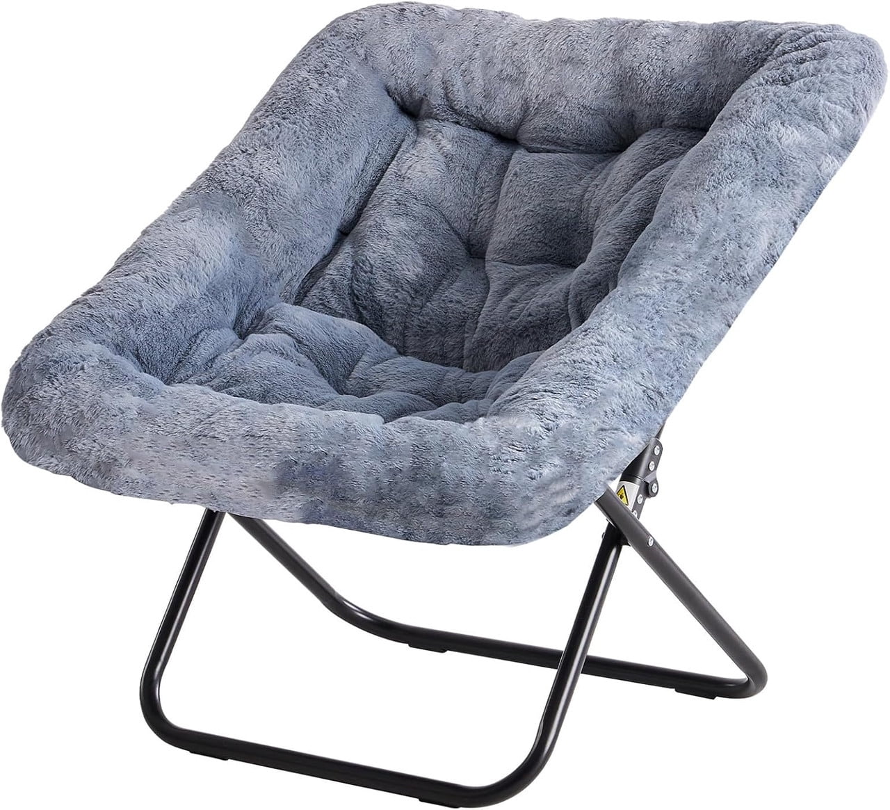 Oversized Square Moon Chair for Adults, Soft Faux Fur Folding Lounge Chair with Sturdy Steel Frame, Comfortable Reading Gaming Chair for Living Room, Bedroom, Grey