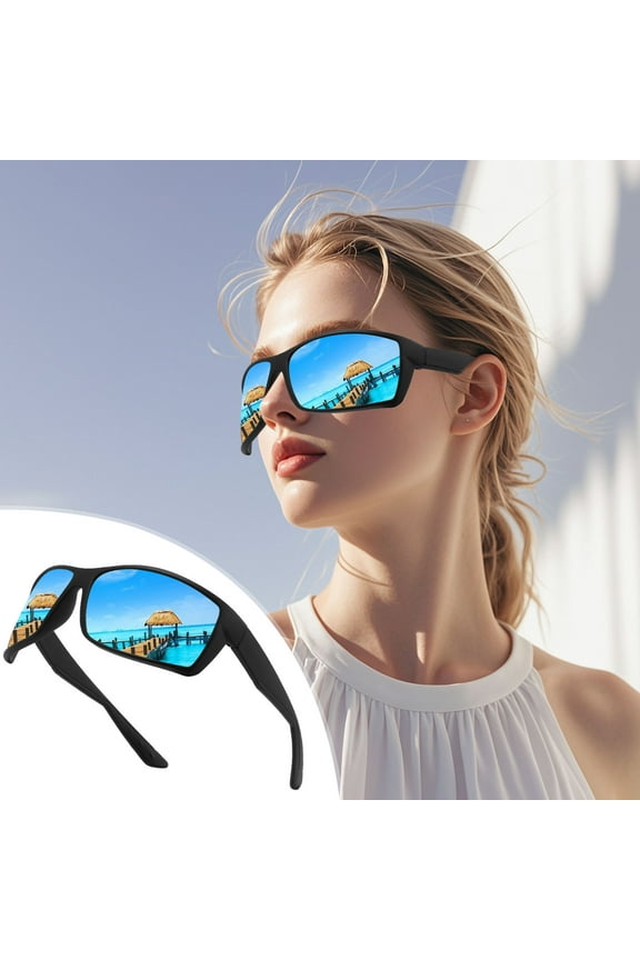 Oversized Square Polarized Sunglasses for Women & Men, 100% UV400 Protection, Lightweight Flexible Frame, Fashionable Shades for Outdoor, Driving, Sports & Beach
