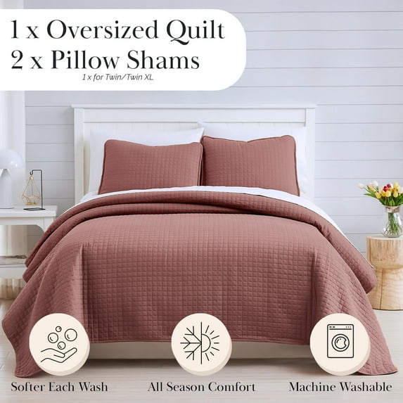Oversized Square Stitched Solid Embroidered 3-Piece Quilt Set by Southshore Fine Linens