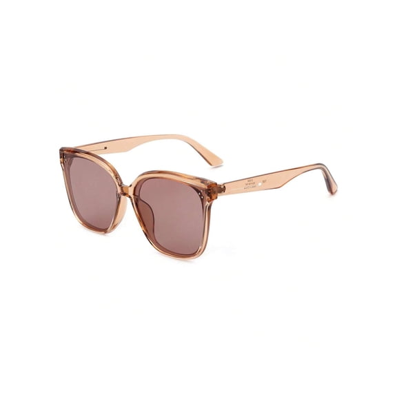 Oversized Square Sunglasses - Transparent Brown Frame Brown Lens UV400 Protection Fashion Shades for Daily Casual