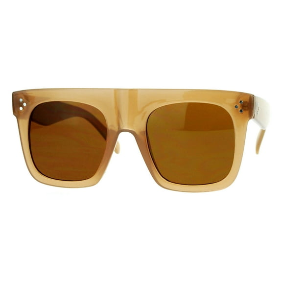 Oversized Square Sunglasses Unisex Flat Top Hipster Fashion UV400 Tan, Brown