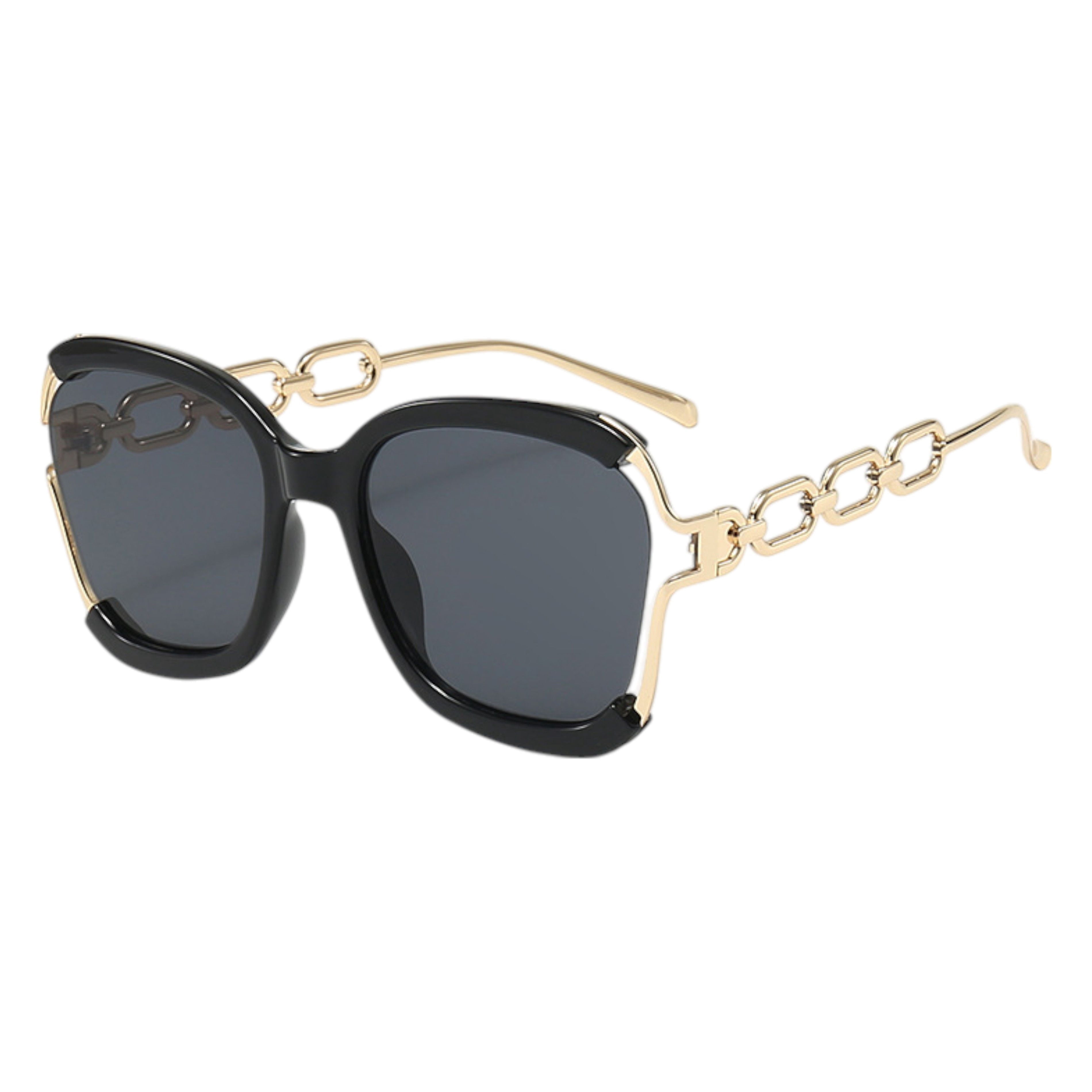 OVERSIZED SUNGLASSES WITH CHAIN LINK DETAIL HJ3035 - Square Chain-Link Luxurious Oversize Rimless  main image 4