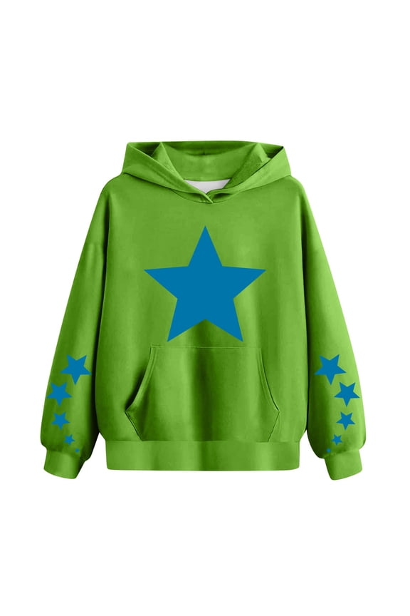 Oversized Star Pattern Hoodie for Teen Girls Boys, Preppy Aesthetic Pullover Palm Puff Preppy Sweatshirt Preppy Teen Pullover Long Sleeve Preppy Hoodie Teen Boys Baggy Hoodie, Green 100