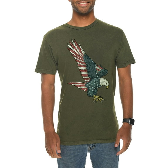 Oversized Stared and Stripped Eagle Graphic Design Vintage Crewneck Tee - Vintage Olive XL
