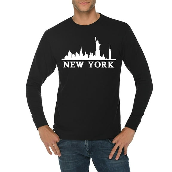 Oversized Statue of Liberty Skyline Graphic Long Sleeve Crewneck Tee - Black 2XL