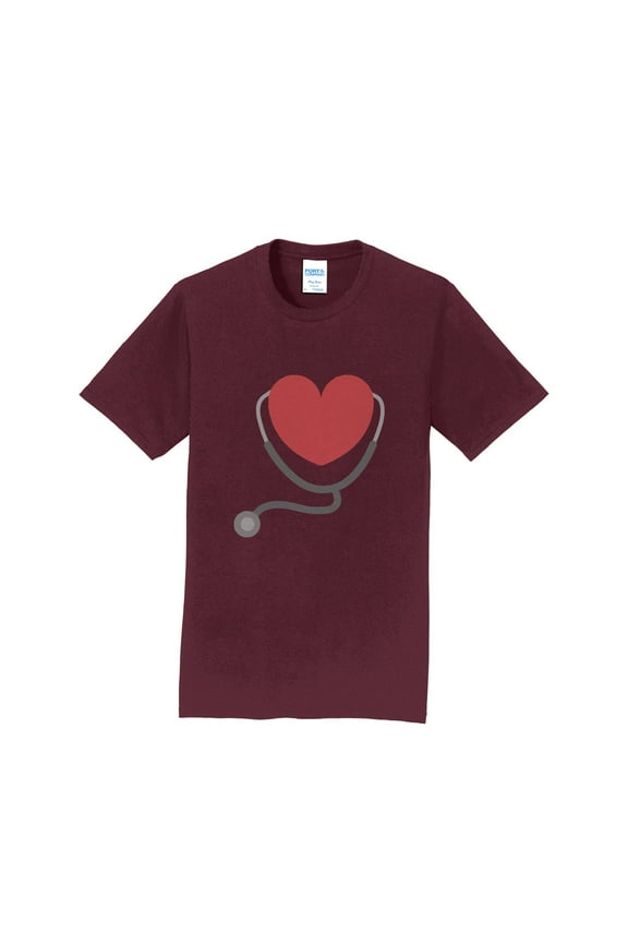 Oversized Stethoscope Heart Crew Neck T-Shirt Graphic Shirt - Athletic Maroon 4XL