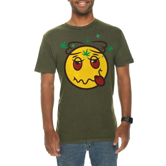 Oversized Stoned Face Graphic Design Vintage Crewneck Tee - Vintage Olive 2XL