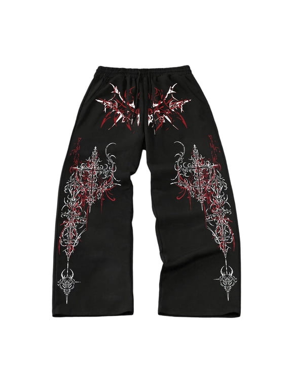 Oversized Streetwear Pants Gothic Emo Graphic Sweatpants Men Baggy Sweatpants Y2K Clothes Men Gym Double Cross Print Casual Trousers