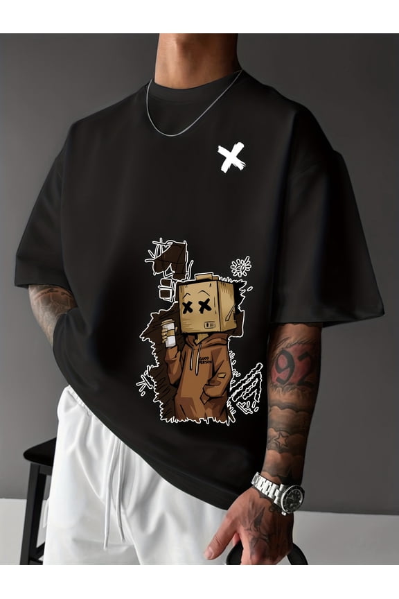 Oversized Streetwear T-Shirt Compatible for Doll Graffiti Digital Print - Summer Casual Short Sleeve Round Neck Tee with Graffiti Artist Logo, Machine Washable Urban Fashion Top for Parties