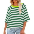 thumbnail image 1 of Oversized Stripe T Shirt for Women 3/4 Sleeve Crewneck Loose Fit Summer Casual Tee Tops Mint Green,XXL, 1 of 4