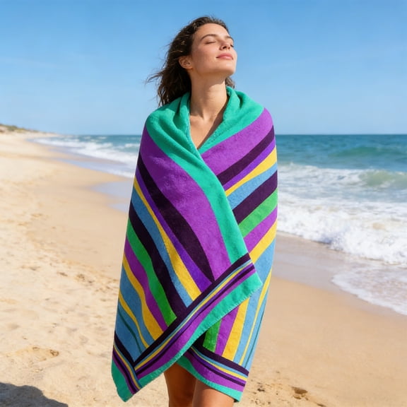 Oversized Striped Beach Towel For Adults, Soft Absorbent Quick-Dry Towel For Pool, Beach, Travel, Sun Lounger, Camping, Men And Women, Comfortable Multi-Purpose Towel For Outdoor Activities