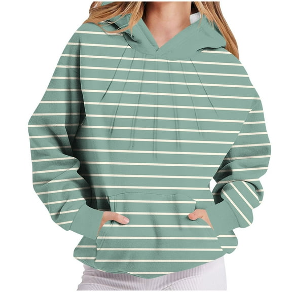 Oversized Striped Hoodies for Women,Womens Long Sleeve Hooded Drawstring Pullover Sweatshirts Tops,Fall Winter Classic Warm Hoody Sweatshirtss Loose Sweaters with Large Kangaroo Pocket,S-3XL