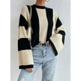 thumbnail image 1 of Oversized Striped Knit Sweater (S, Beige), 1 of 6