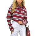 thumbnail image 1 of Oversized Striped Long Sleeve Rugby Shirts Women- V Neck Y2k Preppy Pullover Top Wine Red L, 1 of 10