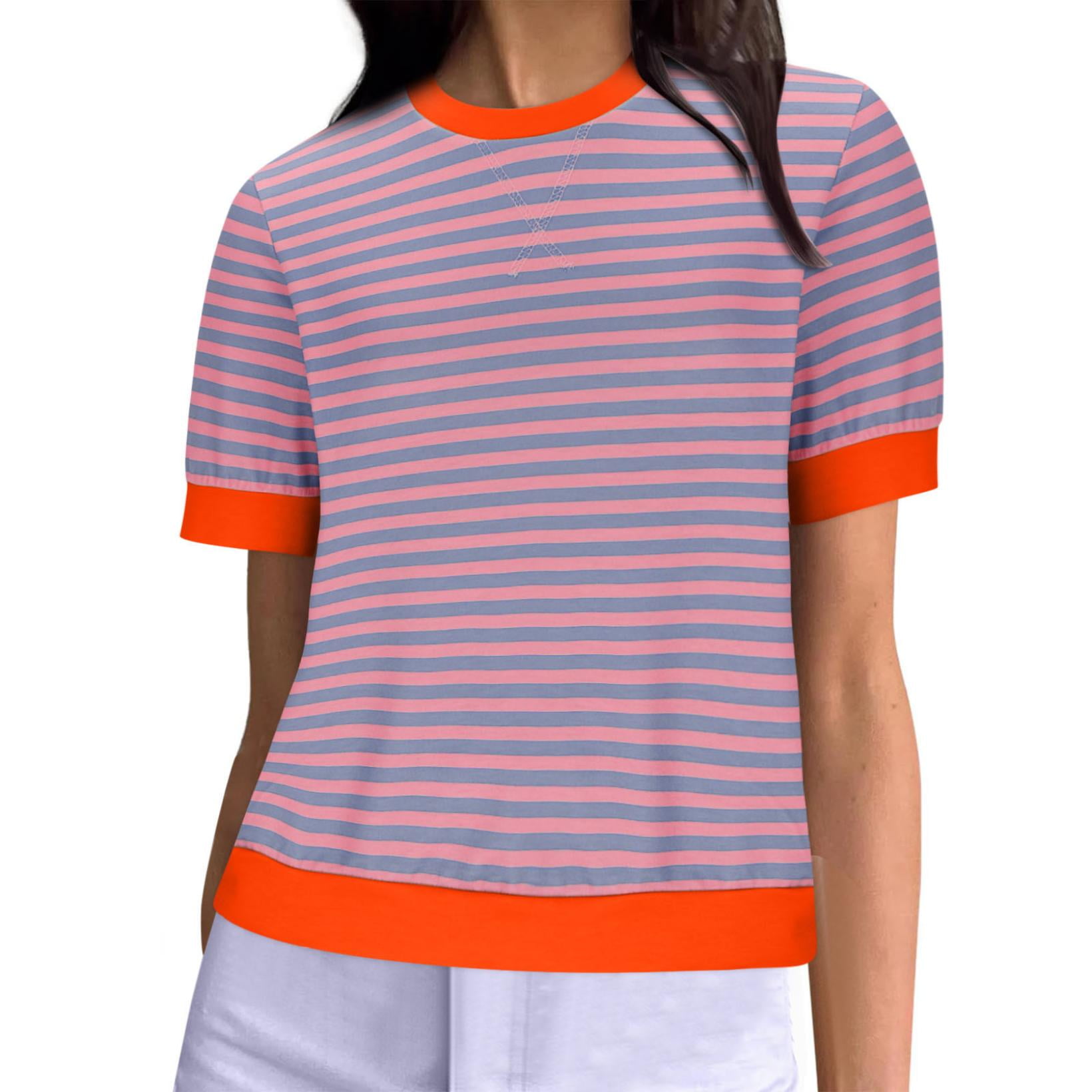Oversized Striped T Shirts for Women Loose Fit Color Block Short Sleeve Crew Neck Tshirts Casual Summer Tees XXL Orange Walmart Business Supplies