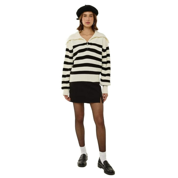 Oversized Striped Zippered Sweater