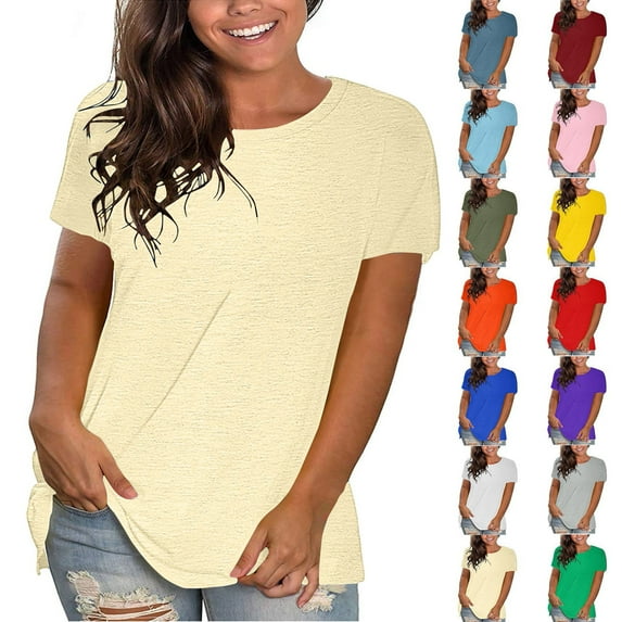 Oversized Summer Solid Color T Shirts for Women Fashion Workout Plus Size Tops Short Sleeve Beach Vacation Gym Clothes Womens Round Neck Causal Fashion Basic Tee Athletic Tops for Women