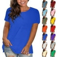 thumbnail image 1 of Oversized Summer Solid Color T Shirts for Women Fashion Workout Plus Size Tops Short Sleeve Beach Vacation Gym Clothes Womens Round Neck Causal Fashion Basic Tee Athletic Tops for Women, 1 of 5