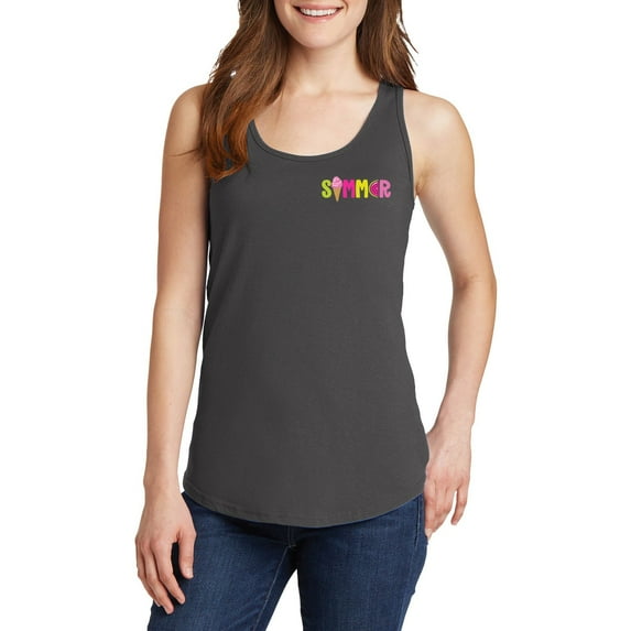 Oversized Summer Vibez Graphic Design Ladies Big Size Port & Company Core Cotton Tank Top T-Shirt - Charcoal 2XL