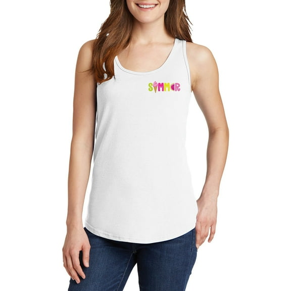 Oversized Summer Vibez Graphic Design Ladies Big Size Port & Company Core Cotton Tank Top T-Shirt - White XL