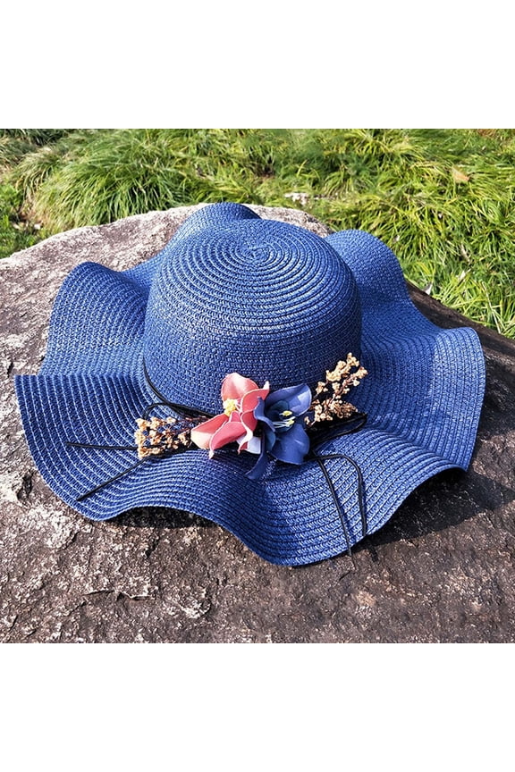 Oversized Sun Hat Women UV 50+ Flower Beach Hat Outdoor Travel Sunscreen Hat , Hontri Womens Sun Hat Flower Hat Outdoor Large Sunscreen (D01-Navy)