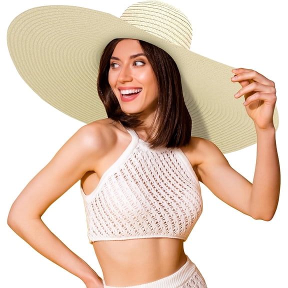 Oversized Sun Straw Hat for Women, UPF 50+ Floppy Wide Brim Summer Hat, Foldable Roll Up Travel Hat Beach Hats for Women