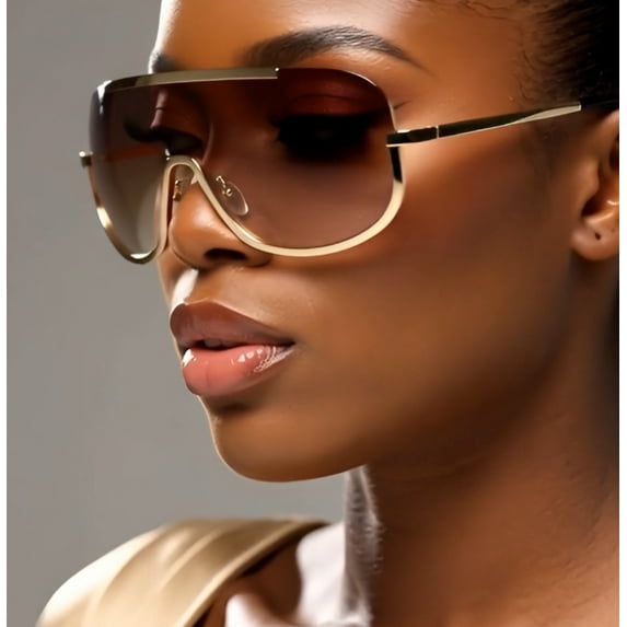 Oversized Sunglasses For Women Single Lens One Piece Blue Lens Luxury Style