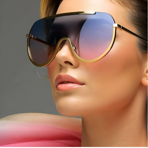 Oversized Sunglasses For Women Single Lens One Piece Pink Blue Lens Luxury Style