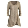 thumbnail image 1 of Oversized Sweater Dresses for Women Patchwork Button Slim Waist Knit Rib Dress Long Sleeve Crewneck Cable Knit Mini Sweater Dress, 1 of 1